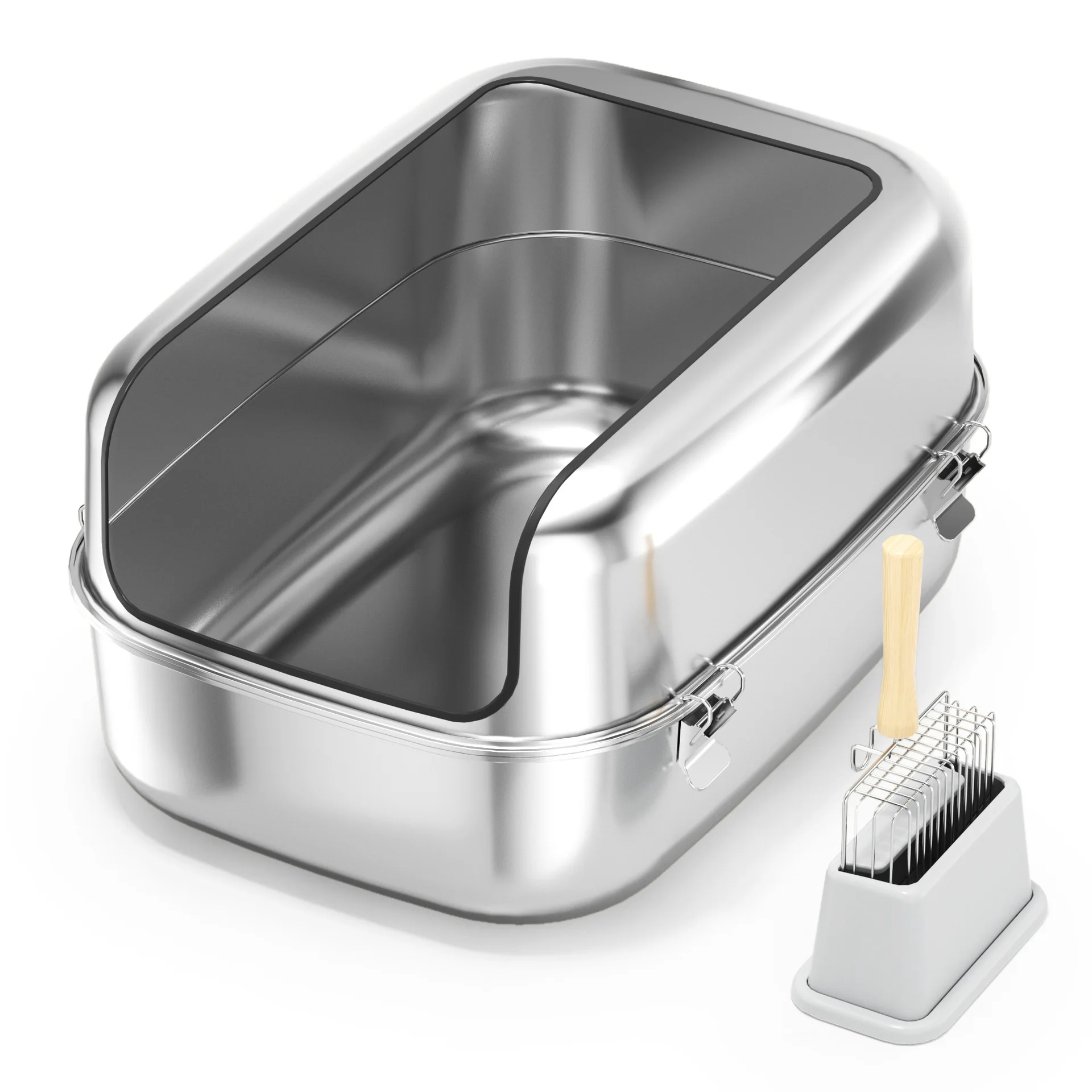 

Stainless steel open splash-proof cat litter box