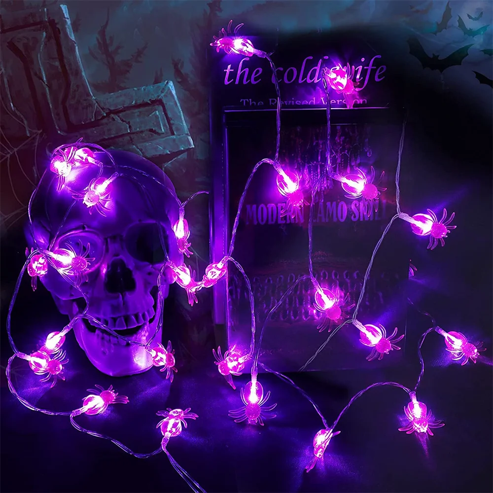 Halloween Horror Led Light 10/20/40LED Purple Spider String Lights Solar Battery Operated Spider Lights for Partnsy Yard Decor