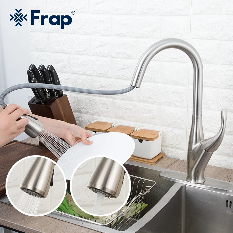 

Frap Kitchen Faucet Pull out Kitchen Faucets Stainless Steel Tap 360 Rotatable Tap Cold Hot Water Mixer Torneira with Deck Plate