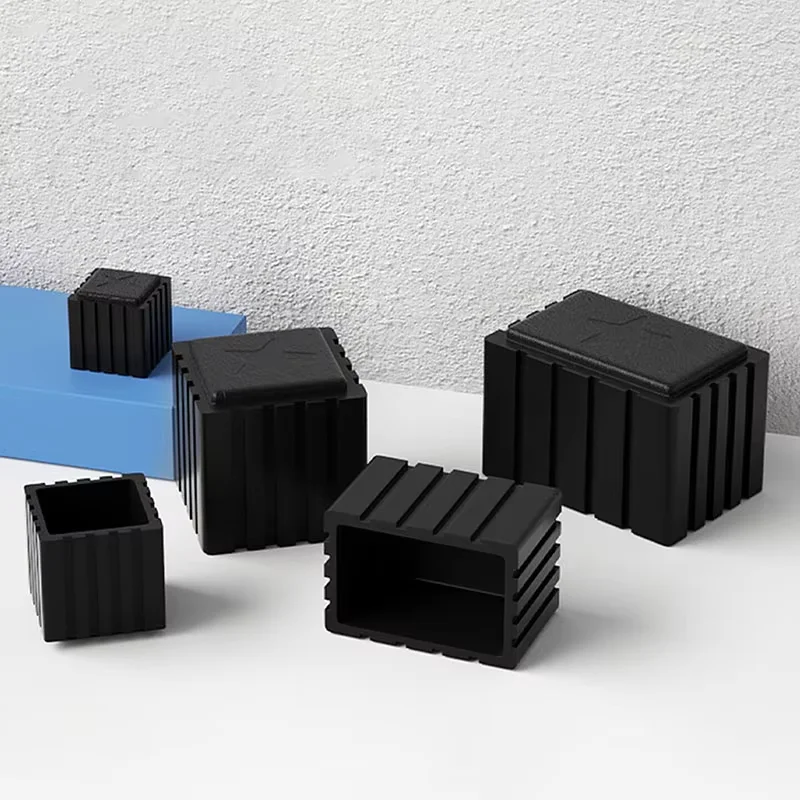 Black Square/Rectangle Rubber Chair Leg Caps Non-slips Table Feet Furniture Tube End Covers Tips Protector Pads Pipe Plugs