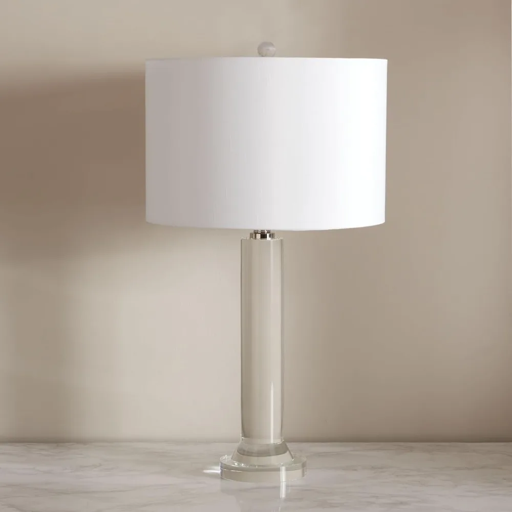 

Elegant Crystal Table Lamp with Nickel Finish and White Shade 28 Inch LED Bulbs Included
