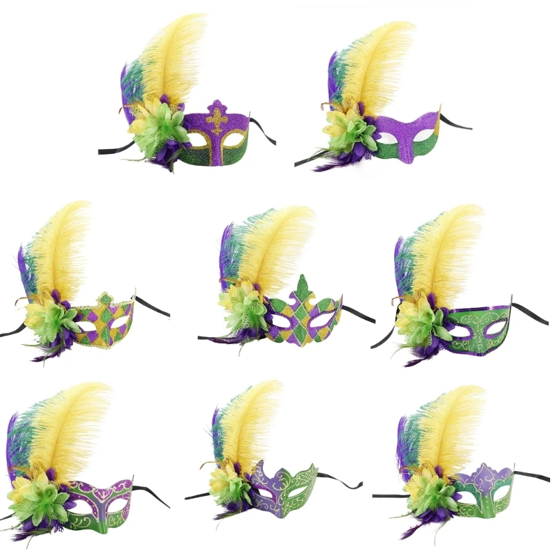 

Q0KE Маска Марди Гра Маскарадная маска Полумаска Маска с перьями Маска для вечеринки Венецианская маска Хэллоуинская маска