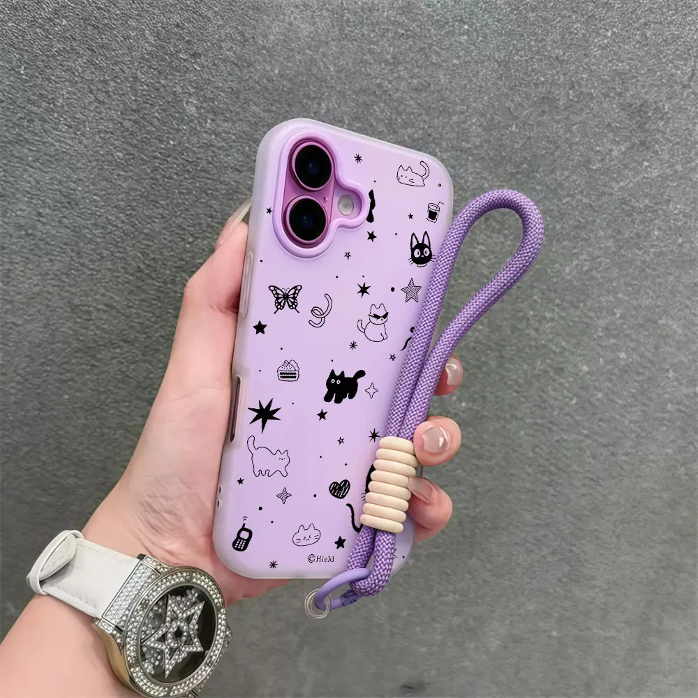Cat Star Butterfly Bow Phone Case For Samsung Galaxy S26 FE S25 S24 S22 S21 Ultra Plus A55 A54 A35 A34 Lanyard Wrist Strap Cover