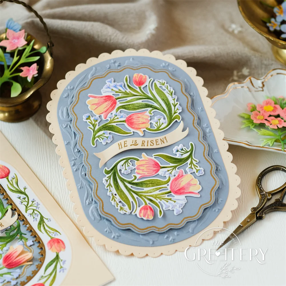 New Greetery Golden Egg Filigree Borders Botanicals Cress Dies Stamps for DIY Scrapbooking Holiday Greeting Card March 2026 New