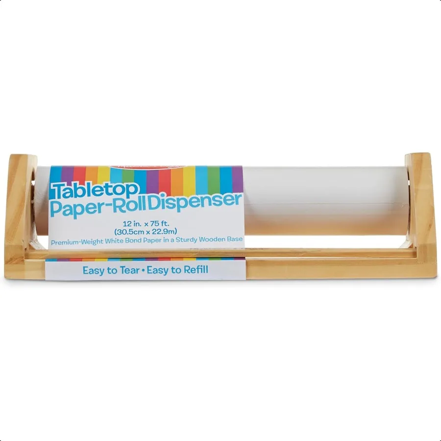 

Melissa Doug Wooden Tabletop Paper Roll Dispenser With White Bond Paper 12 inches x 75 feet Drawing For Art Craft Roll For