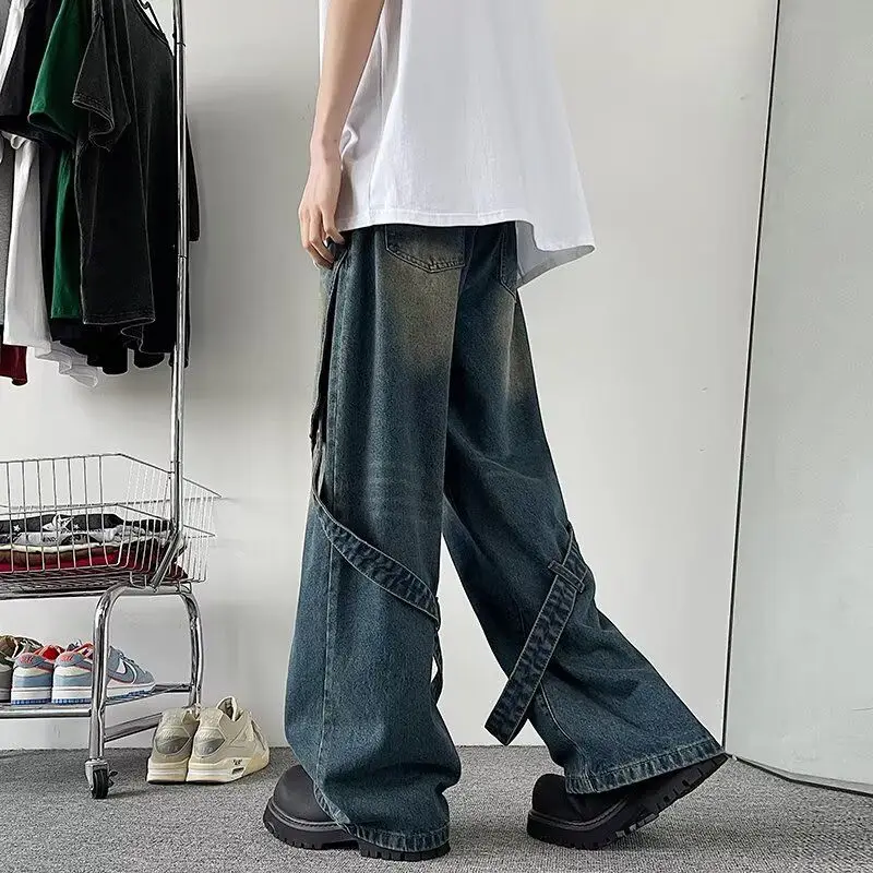 American Spring and Autumn Street Men and Women Trendy Washed Straight Tube Deconstructed Jeans Couple Loose Retro Casual Pants