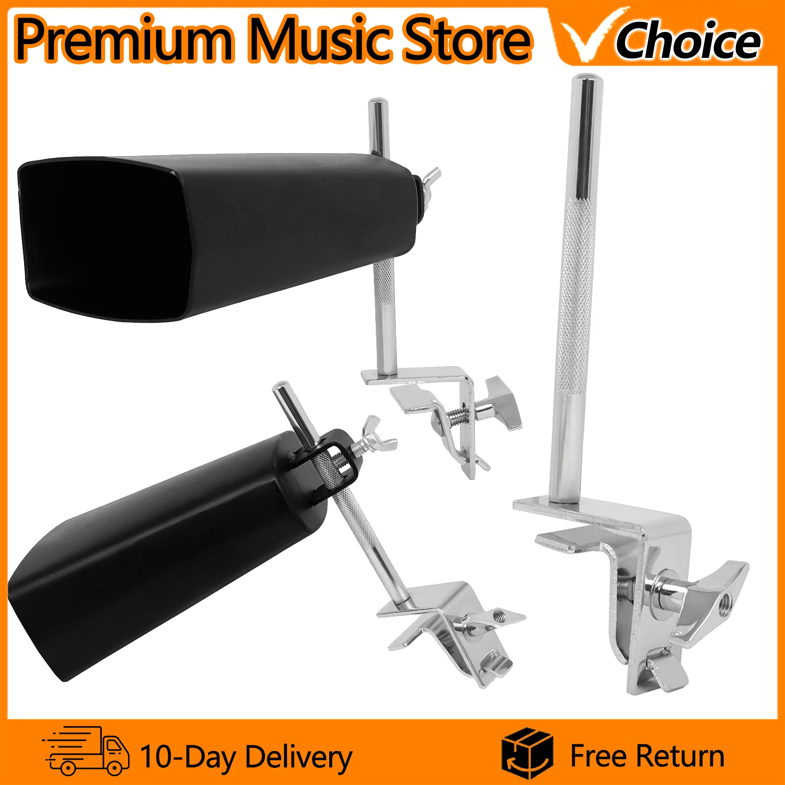 6Inch Cowbell Clamp Bass Drum Galvanized Steel Mount Holder Cowbell Clamp with 360° Angle Rotation Sturdy Accessory for Drum Set