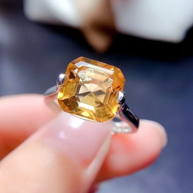 

4ct VVS Grade Natural Citrine Ring 10mm*10mm Asscher Cut Citrine Silver Ring 925 Silver Yellow Crystal Jewelry with Jewelry