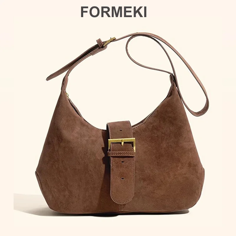 

Formeki Shoulder Bag For Women Retro Ins Fashion Large Capacity Bag Flock Ladies Female Bag Luxury Design Bag