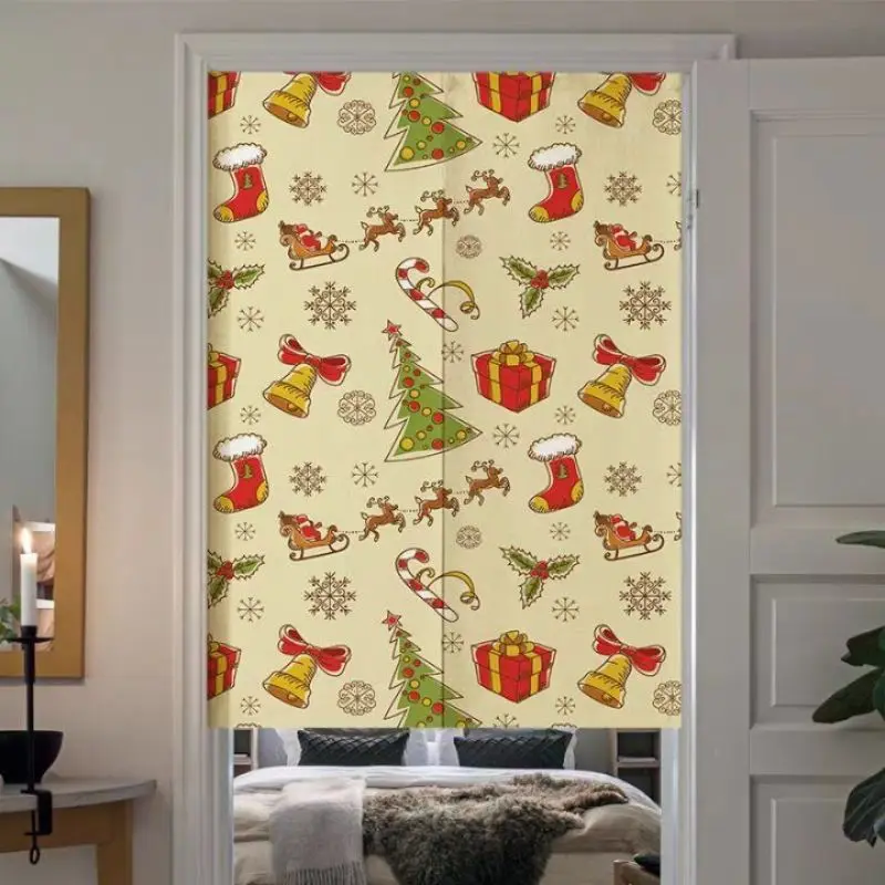 VIKAMA Christmas Santa Beard Door Curtain Red Background Merry Text White Mustache Creative Minimalist Holiday Linen Noren Soft