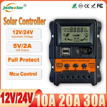 Dual USB Solar Charge Controller 12V/24V PWM 10A 20A 30A mmpt LCD display adjustable solar controller with timer setting