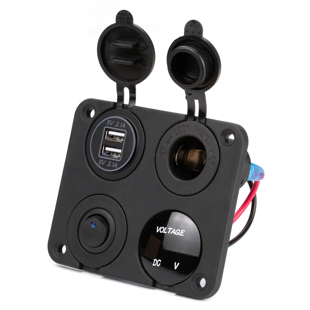 

4 Gang Rocker Switch Panel Best Quality on Off Boat Marine Rocker Switch Panel With Cigarette Lighter Voltmeter Dual USB Socket