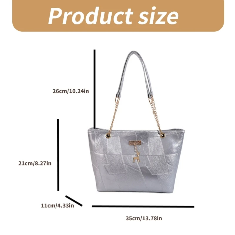 Crossbodytas met grote capaciteit voor dames, PU-leer, metalen hanger, schoudertas, verstelbare kettingriem, onderarmhandtas