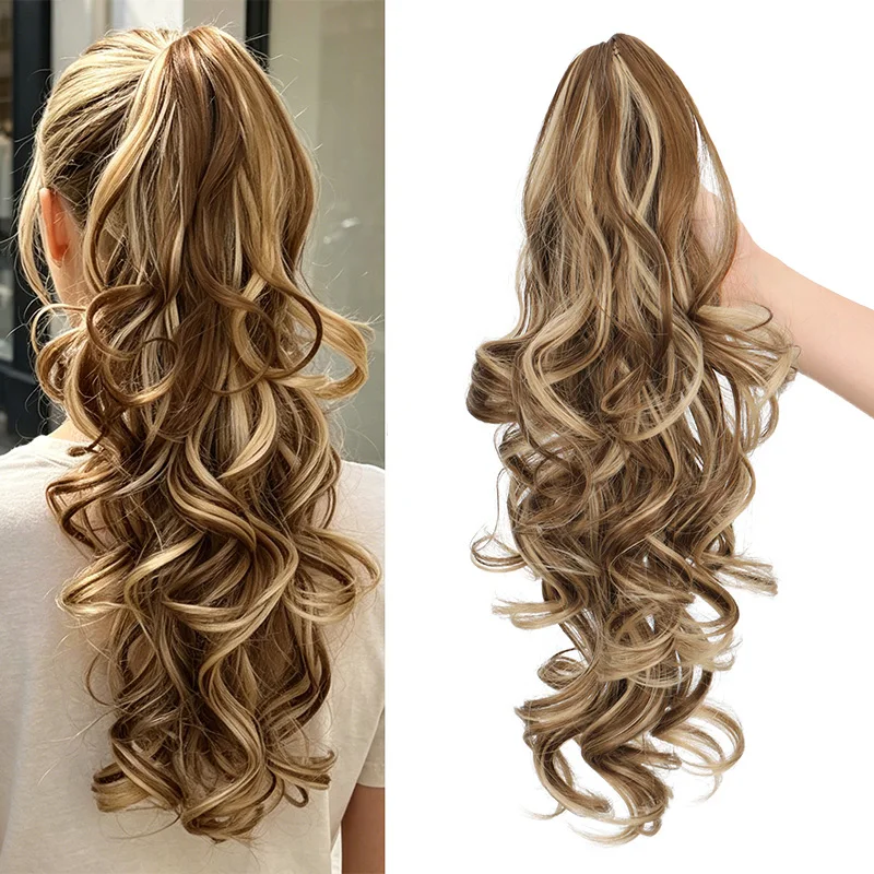 16Inch Synthetic Long Layered Wavy Curly Ponytail Hair Extension Claw Clip Fake Hairpiece for  Women Women Daily Dating Party