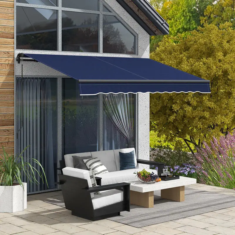 

Outsunny 10' x 8' Retractable Awning, 280gsm UV Resistant Sunshade Shelter for Deck, Balcony, Yard, Blue