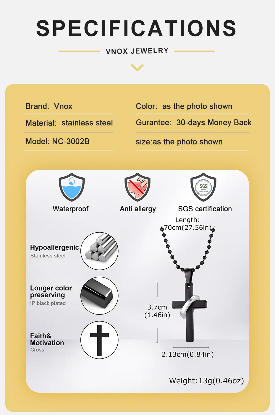 Vnox Geometrische Kreuz-Kreis-Anhänger-Halsketten für Männer, Edelstahl in Schwarz und Silber, Mehrschichtige Halskette als Gothic-Glaubensgeschenk – Detail 4