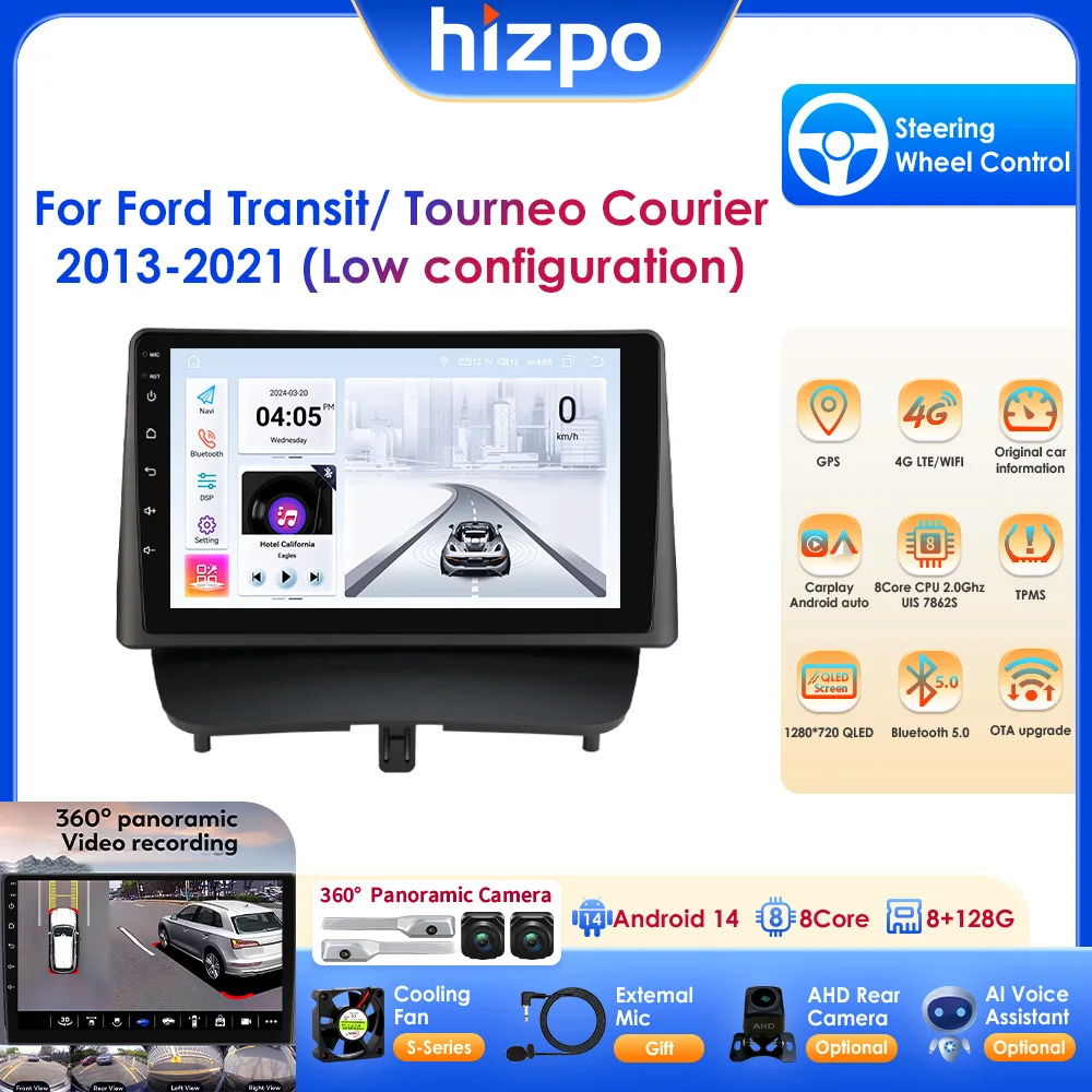 4G Android para Ford Transit/Tourneo Courier 2013 2014 2015-2021 (Configuración Baja) Carplay WIFI Radio Multimedia para Auto con GPS
