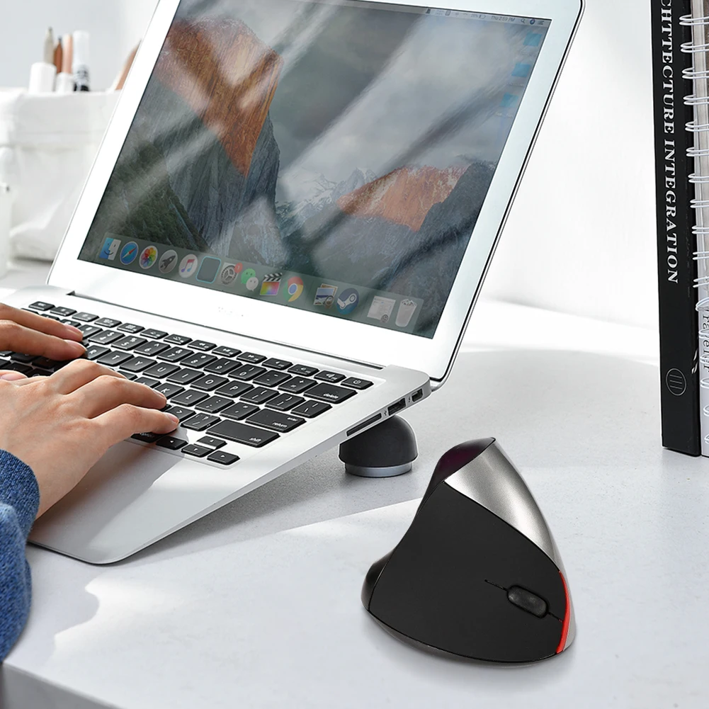 2.4G ماوس لاسلكي عمودي قابل لإعادة الشحن أجهزة الكمبيوتر المحمولة الكمبيوتر الفئران ث/جهاز استقبال USB 2400 ديسيبل متوحد الخواص 6 أزرار لأجهزة الكمبيوتر المحمول ماك ويندوز