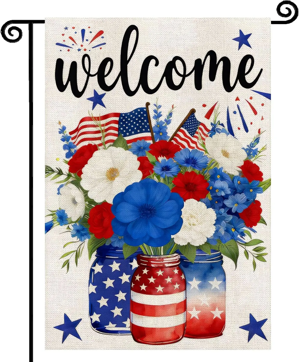Patriotic 4th of July Garden Flag Independence Day Welcome Garden Flags 12x18 Inch Double Summer Blue Red Memorial Day Flora AAS