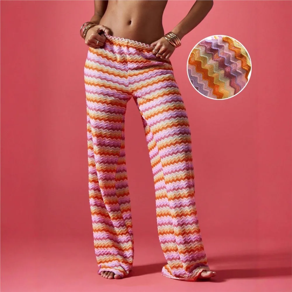 

Casual Women Pants Loose Wide Legs Trouser Women's Clothing Home Clothes Homewear Striped Contrast Comfortable All-match Trendy