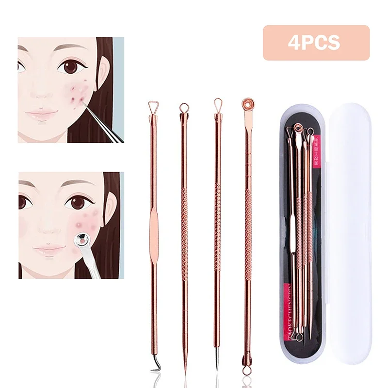 4 Stuks Mee-eter Verwijderen Naalden Zwarte Stippen Cleaner Rvs Spot Extractor Acne Behandeling Naald Gezicht Schoon Care Tool