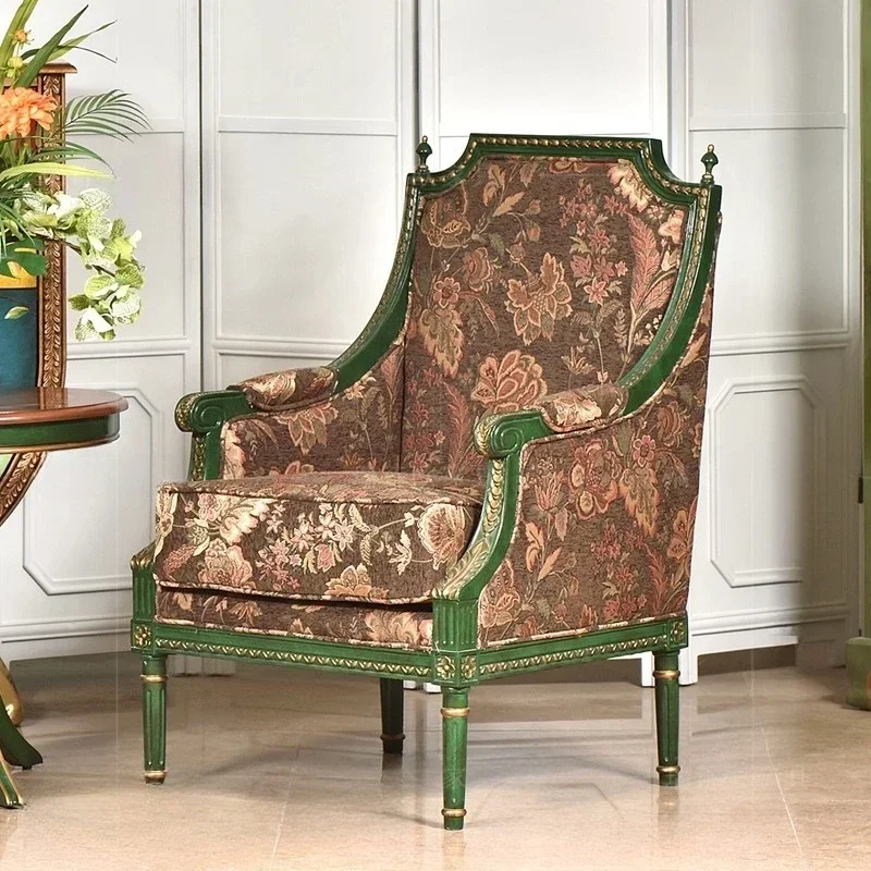 

Single Sofa Chair Solid Wood Living Room Jacquard Back Armchair