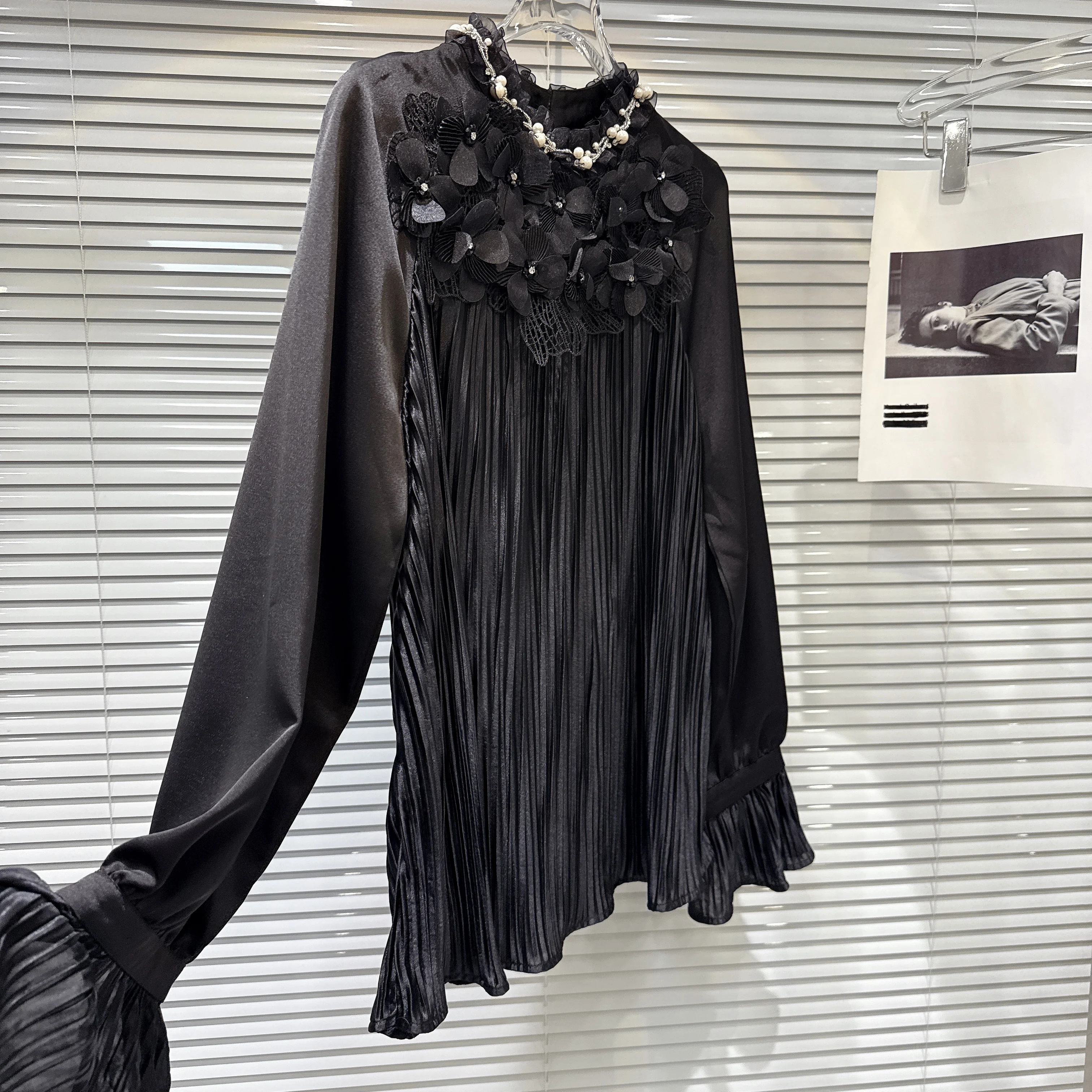 Elegancka francuska bluzka w stylu socjality, uniwersalna koszula z długim rękawem, kwiaty 3D, perły, luźna, codzienna bluzka szyfonowa, top damski na lato.