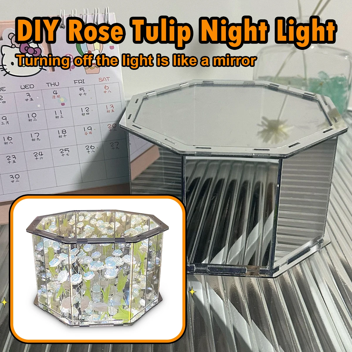 

Diy Tulip Rose Mirror Cube Lamp Подарки 3D Друзья Креативные Led Фоторамки Атмосфера День рождения