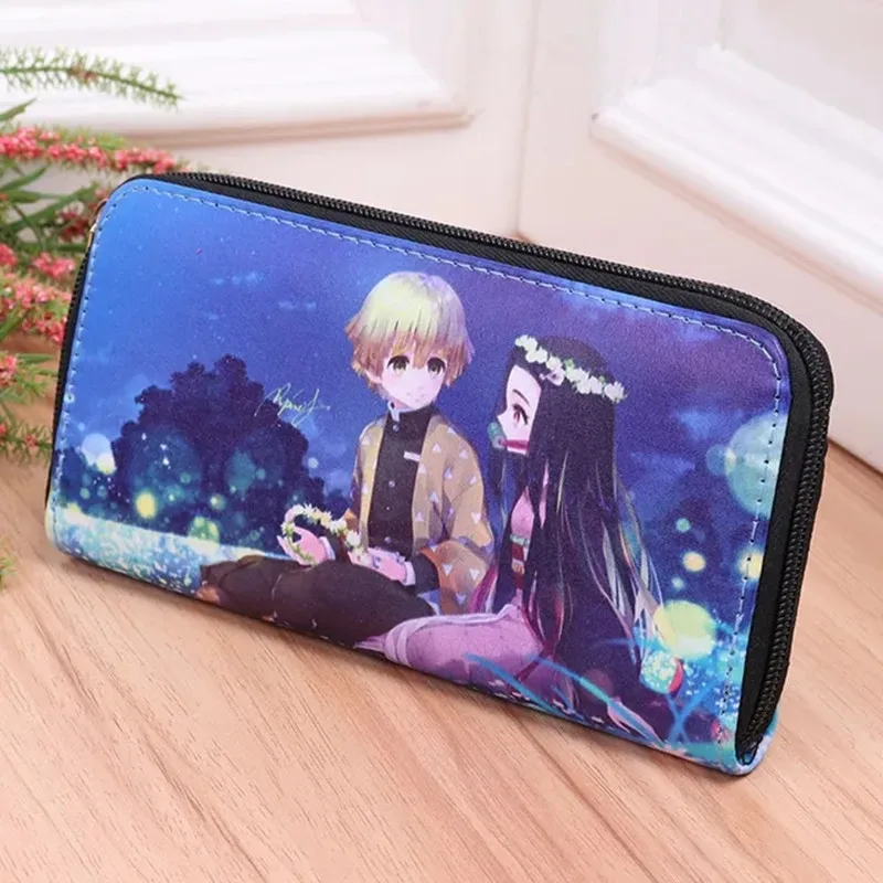 Anime Rengoku Kyoujurou PU Leather Multi-Layer Wallets Kamado Tanjirou Nezuko Cosplay Portable Wallet Coin Bag Zipper Purse Gift