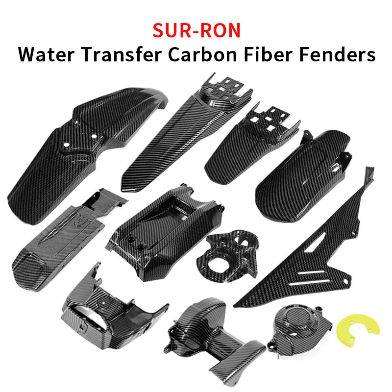 Guardabarros trasero extendido de fibra de carbono para SURRON X, cubierta de batería de transferencia de agua, guardabarros delantero, accesorios