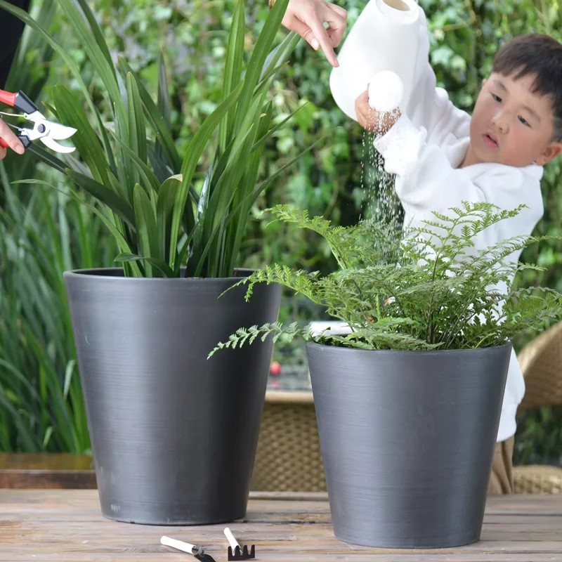 Greenship Plastic  Decorative Flower Pot Indoor Outdoor Wood Stone Large Garden Pots Plain Surface Planters