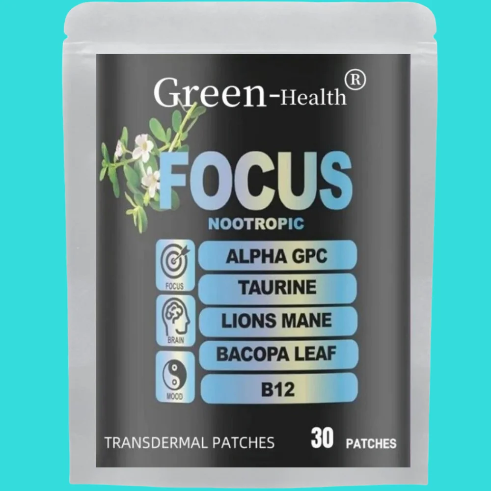 30 Patches Focus 6-in-1 Nootropic Brain Transdermal Patches with Lions Mane, Vitamin C & B12, Taurine, Bacopa