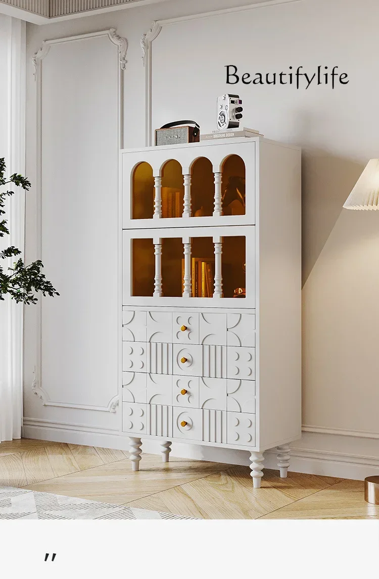 Light luxury medium and ancient style retro solid wood American small apartment chest storage French simple and advanced sense