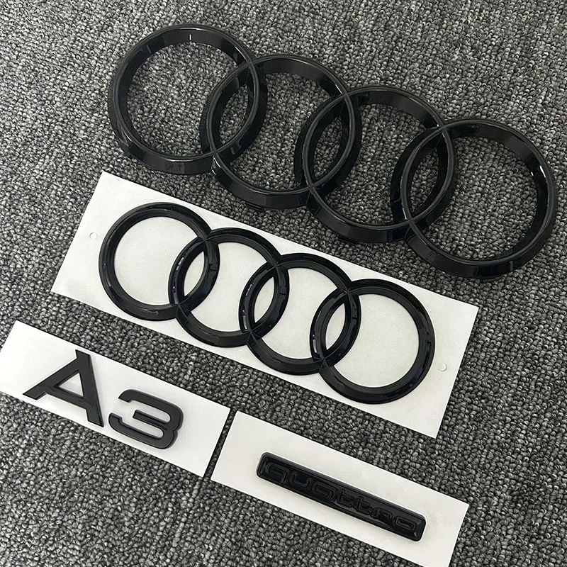 

Audi A3 с 4-кольцевым логотипом, ABS, черный капот, передняя крышка, решетка радиатора, логотип на багажнике, надпись A3, логотип Quattro, A3 с 2010 по 2020 год.