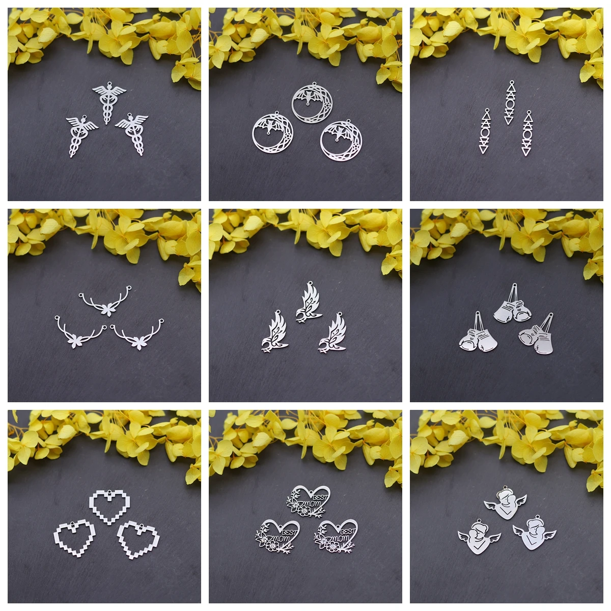 3pcs DIY Charm Earrings Witch Knot Bat Eagle Boxing Gloves Stainless Steel Pendant Jewelry Making Craft Handmade Accessories