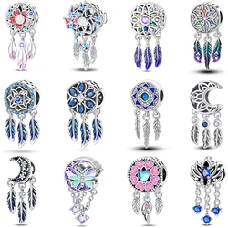 100% 925 Silver Crescent Circular Dreamcatcher Net Lucky Blessing Series Charms Beads 3mm DIY Fine Jewelry Making