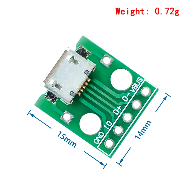 10pcs MICRO USB to DIP Adapter 5pin female connector B type pcb converter pinboard 2.54