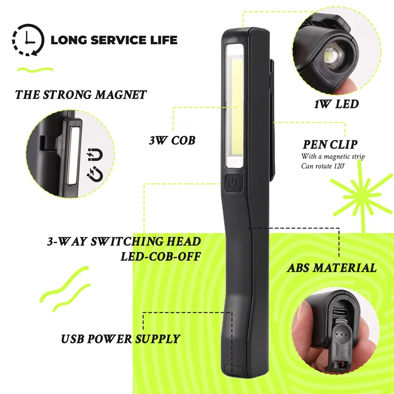 【Flash Sale】Rechargeable LED COB Portable Camping Work Inspection Light Lamp Hand Torch Magnetic For Household Workshop Automobi