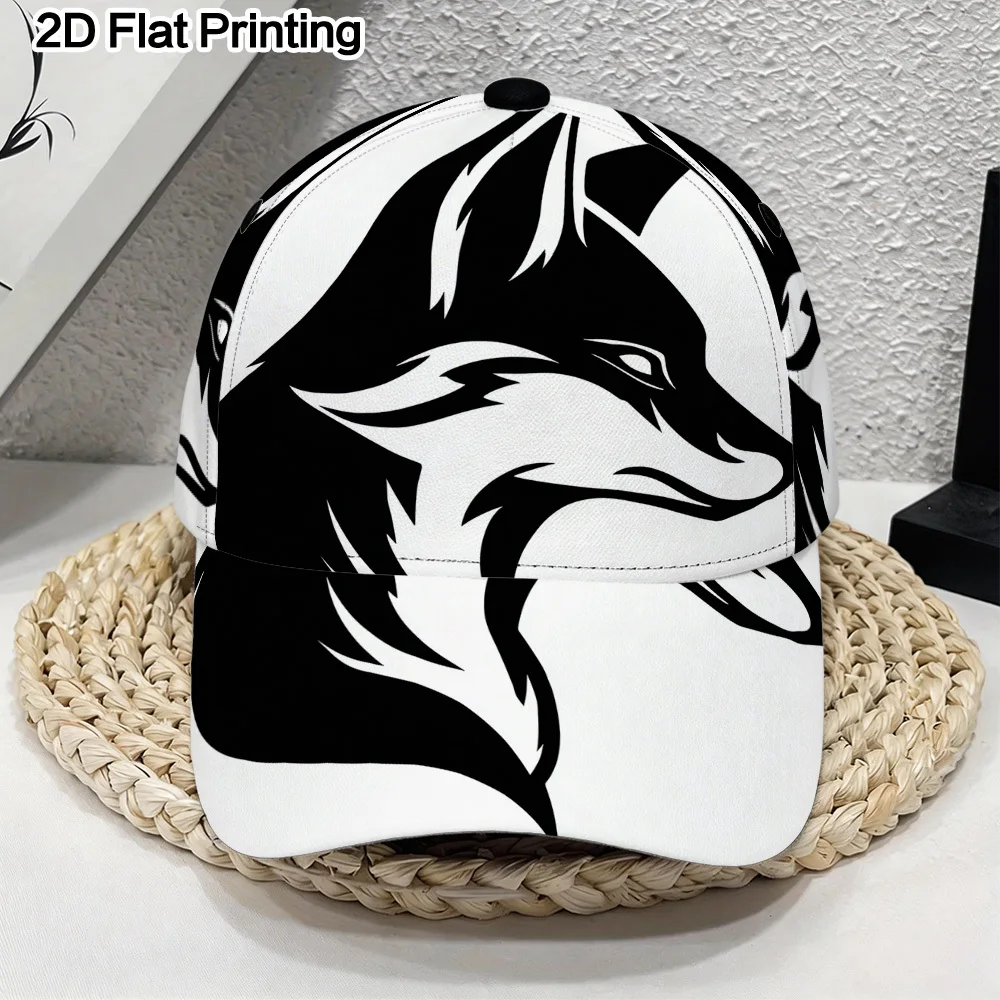 Baseball Cap Featuring Black Fox Silhouette, Suitable for All Seasons. This Fashionable Unisex Headgear Is Breathable