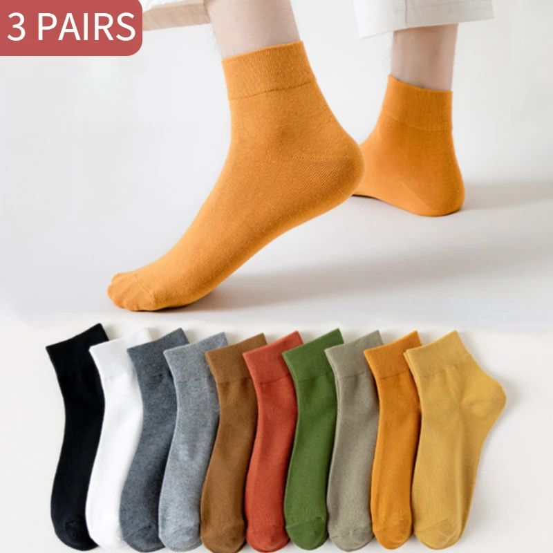 3Pairs Pack Ankle Socks for Women Crew Long Breathable Casual Cotton Black White Fashion Solid Colors Spring Autumn Calcetines