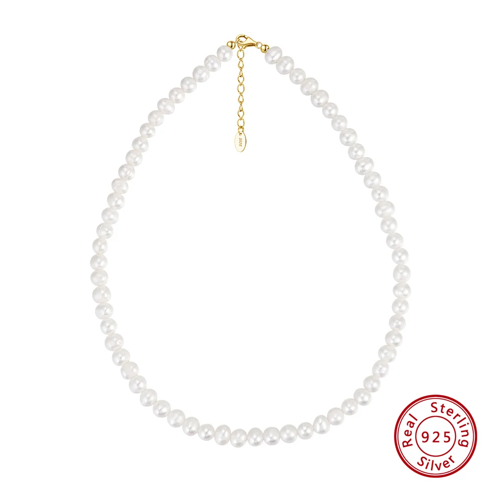 

KISS MANDY Handpicked Choker Pearls Necklace 925 Sterling Silver Handpicked Cultured Freashwater Pearl Chain for Women GPN25