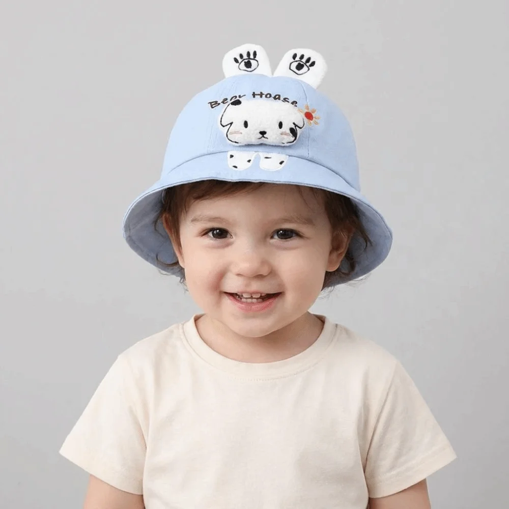 Korean Style Baby Bucket Hat UV Protection Cartoon Animal Kids Sunshade Cap Bucket Hat Sun Protection Children Sun Hat Kids Wear