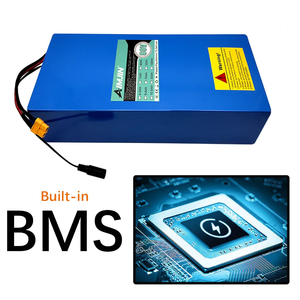 16S6P 60V 20Ah 250-2000W High-power Lithium Battery 18650 Built-in BMS for Electric Motorcycles Scooters Replacement Battery
