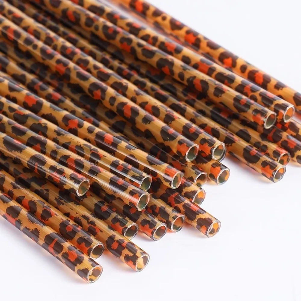 Trendy Leopard Print Drinking Straws Reusable Durable Animal Print Straws Eco-Friendly Plastic Drinking Straws Parties