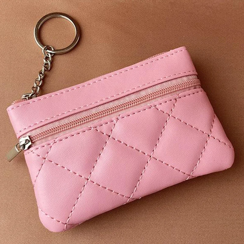 Hot Sale Double Zippers PU Leather Coin Purse Women's Wallet With Keychain Lip Storage Bag Clutch Bag Female Bag monedero mujer