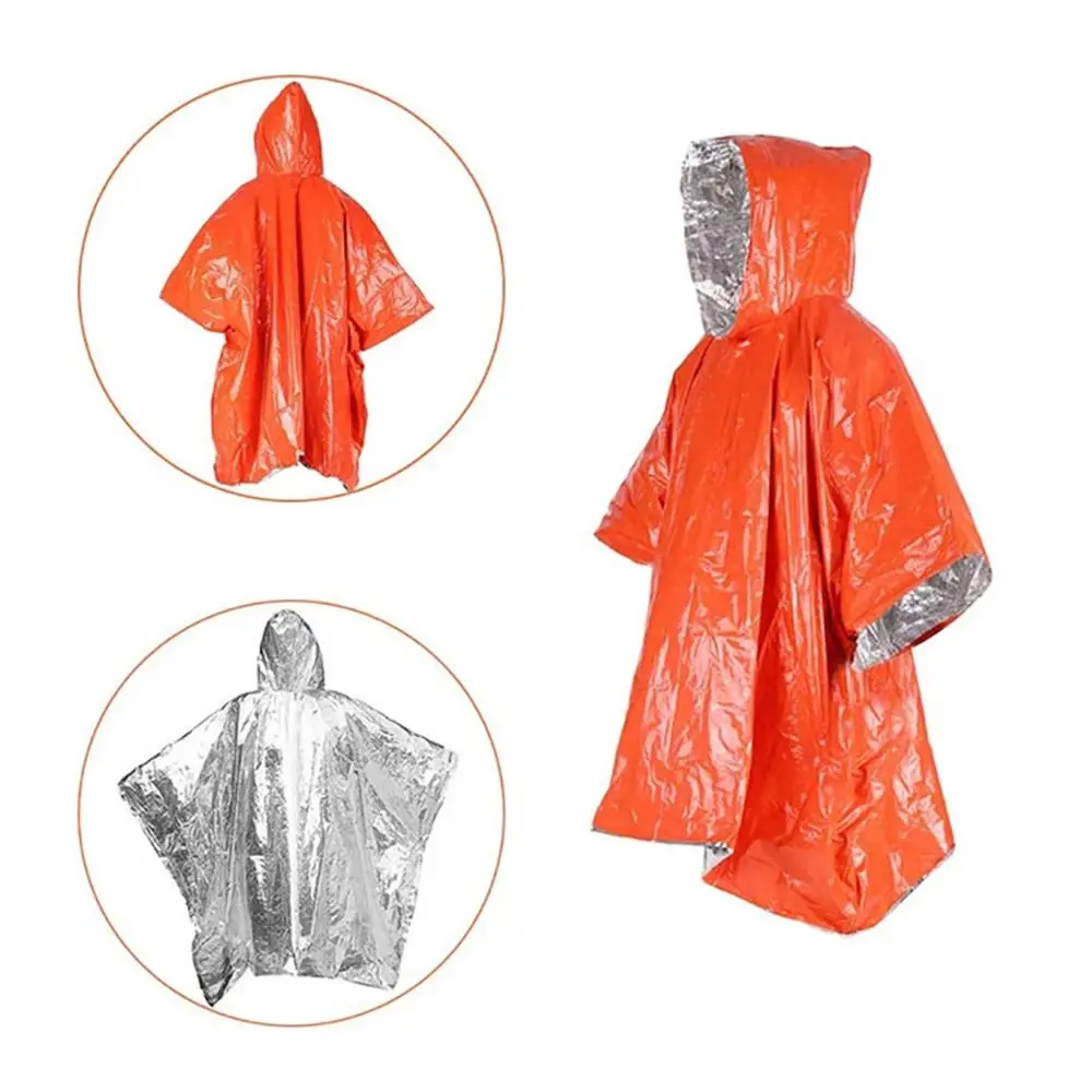 1Pcs Hiking Travel Tent Rainwear Emergency Raincoat Hooded Sleeve Heat Reflective Camping Rain Poncho Waterproof 3 In 1