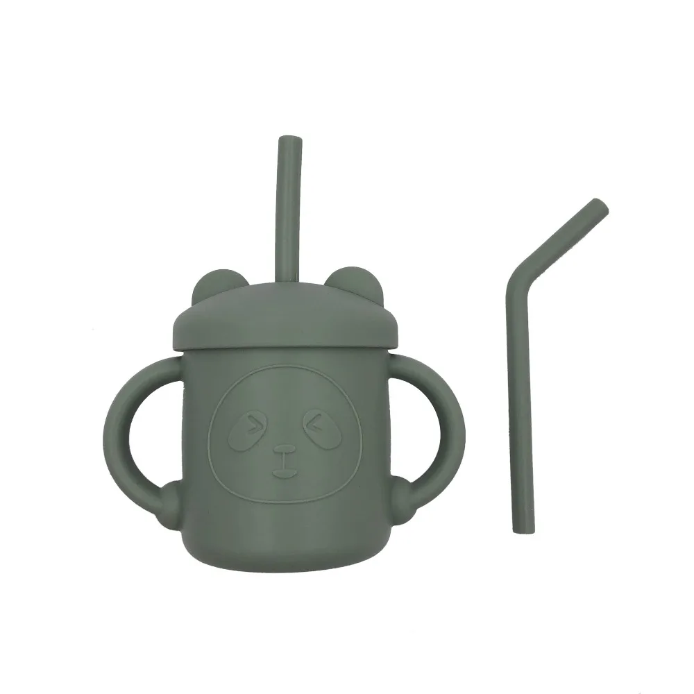 

Portable Food Grade Silicone Baby Sippy Cups Leakproof Cartoon Panda Baby Straw Cup BPA Free Drop-proof Baby Training Cup Kids
