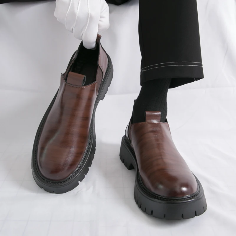 

Мужская уличная обувь на толстой подошве, мужские универсальные лоферы, новая дышащая мужская повседневная обувь, новые кожаные мужские слипоны ручной работы на плоской подошве