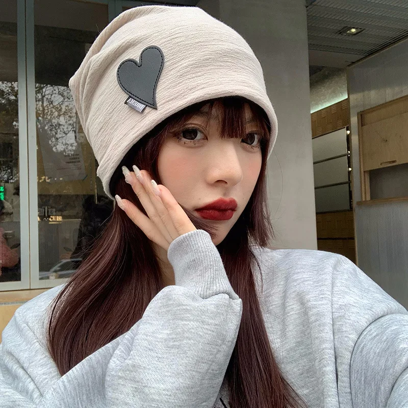 

Loose Casual Beanies for Women Warm Windproof Knitted Pile Hat Soft Stretchy Cotton Bonnet Korean Fashion Versatile Pullover Cap