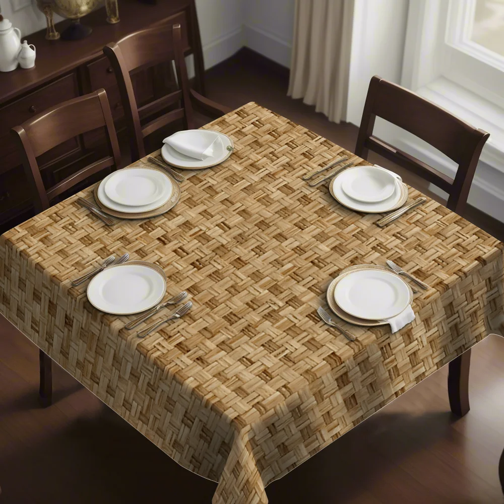 Une nappe carrée imprimée de style artistique convient pour la décoration de tables de restaurant et de cuisine.